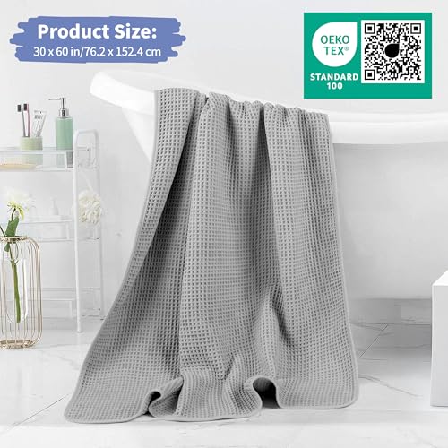 MICROFI New Microfiber Waffle Bath Towels, 2 Pieces, Soft, Absorbent, Fast Drying, Lint Free 430 GSM (30''x60''/76cm x 152cm) - color: Silver+dark Blue