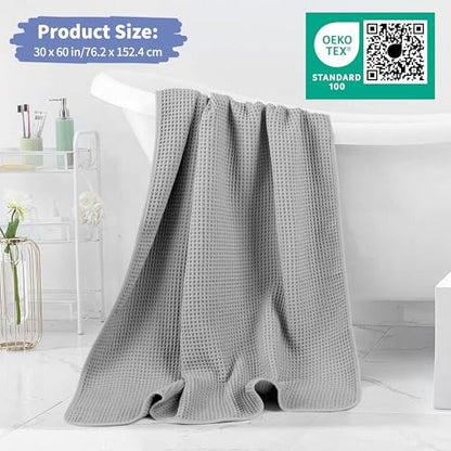 MICROFI New Microfiber Waffle Bath Towels, 2 Pieces, Soft, Absorbent, Fast Drying, Lint Free 430 GSM (30''x60''/76cm x 152cm) - color: Silver+dark Blue