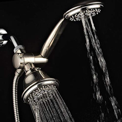 Hotel Spa AquaSpa 6-in-1 High-Pressure Shower Head/Hand Held Showerhead Combo with Two Overhead and Low-Reach Wall Brackets, 3-way Water Diverter & Stainless Steel Hose/Brushed Nickel Finish