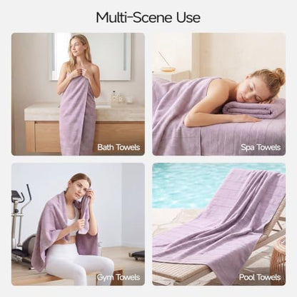 REDKISS Ultra Soft Viscose from Bamboo Bath Towels, 28 x 55 Inches, Purple | 2 Pack, Absorbent & Quick Drying, 50% Viscose from Bamboo, 50% Cotton, Luxury Towels for Bathroom Perfect for Daily Use - color: Purple