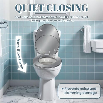 Elongated Toilet Seat Abstract texture light gray metal wall Resin Toilet Seat Slow Quiet Close with Quick-Release Hinges Toilet Seat with Cover Easy to Clean Install - color: Color8, size: V-Elongated