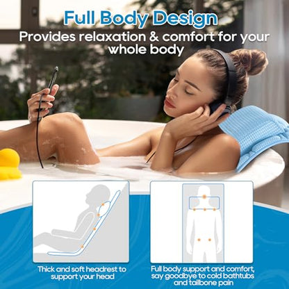 OMYSTYLE Full Body Bath Pillow, Bath Pillows for tub with Mesh Washing Bag & 21 Non-Slip Suction Cups, Spa Bathtub for Head Neck Shoulder and Back Support - 5D Air Mesh & Quick Drying | Blue - color: Blue