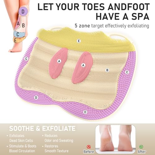 XL Shower Foot Scrubber Mat, Silicone Feet Massage Scrubber in Shower Clean Foot Toes Pad without Bending Non-slip Suction Cups Blood Circulation Exfoliate Smooth Achy Relief 17.4*13.4" Beige - color: 17.4*13.4" Beige
