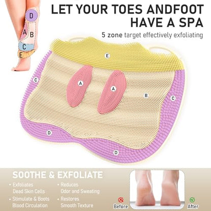XL Shower Foot Scrubber Mat, Silicone Feet Massage Scrubber in Shower Clean Foot Toes Pad without Bending Non-slip Suction Cups Blood Circulation Exfoliate Smooth Achy Relief 17.4*13.4" Beige - color: 17.4*13.4" Beige