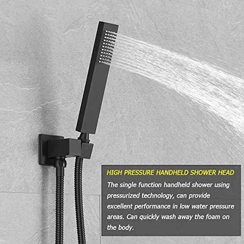 Matte Black Shower System Bathroom 12 Inch Rain Shower Head Ceiling Mount with Handheld Luxury High Pressure Shower Combo Set Shower Faucet Rough-in Valve Body and Trim Kit - color: Matte Black, size: 12 Inch