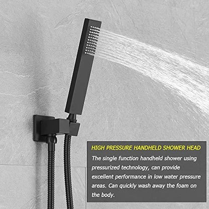 Shower System Matte Black Bathroom 10 Inch Rain Shower Head Ceiling Mount with Handheld Luxury High Pressure Shower Combo Set Shower Faucet Rough-in Valve Body and Trim Kit - color: Matte Black, size: 10 Inch