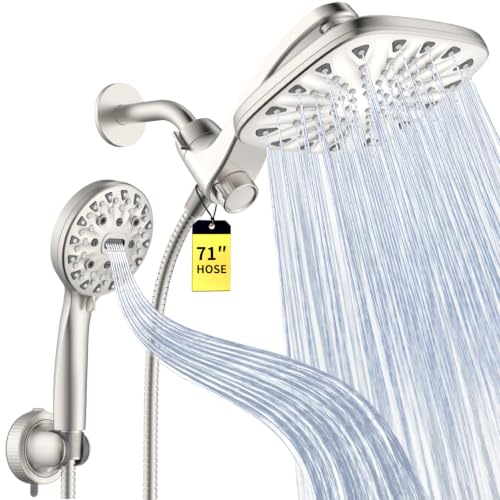 Dual Rainfall Shower Head With Handheld Showerhead, High Pressure Shower Head With Handheld Spray Combo, 8-Mode Showerhead with Adjustable Extension Arm, 71 Inch Hose & Suction Cup Holder, Starlight - color: Starlight