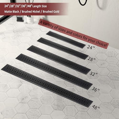 Linear Shower Drain, 28 inch Matte Black | Including Hair Catcher and Removable Grate, 304 Stainless Steel, Easy to Install and Clean (Drain Base Not Included) - color: Matte Black, size: 28 inch