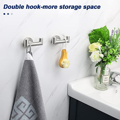 NearMoon Bathroom Double Towel Hook- SUS304 Stainless Steel Robe Towel Holder, Heavy Duty Double Coat Hook for Bathroom Livingroom Kitchen Wall Mounted (Brushed Nickel-U, 2 Pack) - style: Brushed Nickel-U