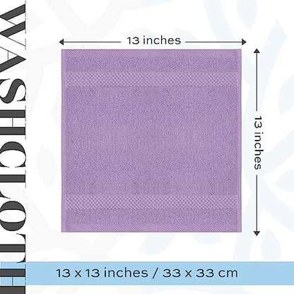 White Classic Luxury Cotton Washcloths 13x13 Inch - 650 GSM Turkish Cotton | Hotel, Spa, Bathroom Face Towel | 12 Pack, Lavender - color: 16: Lavender