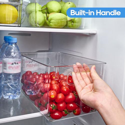 JollyPack Clear Plastic Storage Bins, 4 Pack | Pantry Organizers, Storage with Handles, Clear Storage Containers,Great for Fridge, Kitchen, Cabinet, Bathroom and Office - size: 4pack 11.2"Lx 7.5"W x 6" H