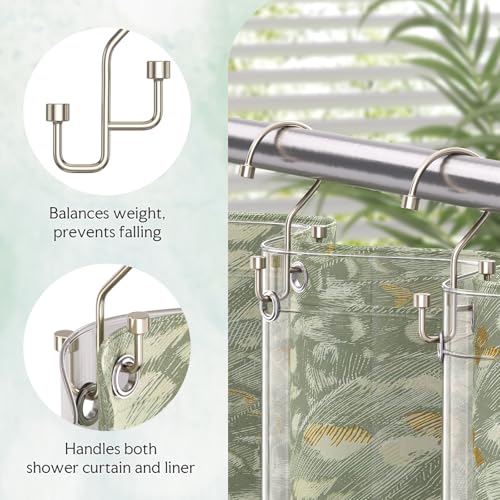 Bathway 12-Pack Double Shower Curtain Hooks, Rust-Resistant Metal Shower Curtain Rings with High-Low Design to Separate Liner & Curtain, Smooth Glide, Nickel - color: Nickel