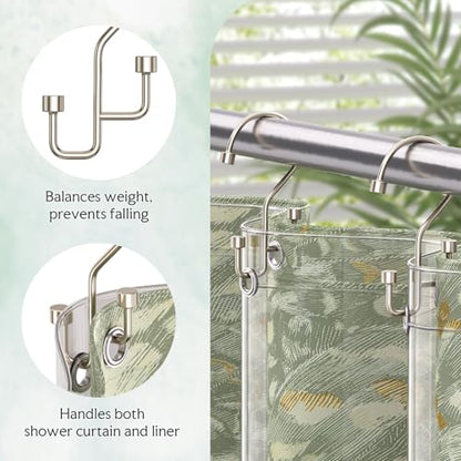 Bathway 12-Pack Double Shower Curtain Hooks, Rust-Resistant Metal Shower Curtain Rings with High-Low Design to Separate Liner & Curtain, Smooth Glide, Nickel - color: Nickel