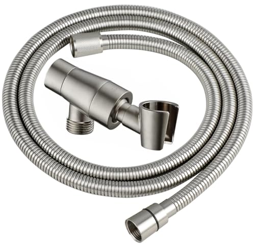 G-Promise All Metal Shower Head Holder with 71 Inch Hose(Brushed Nickel) | All Metal Construction, Adjustable Bracket, Flexible Tangle-free Hose, Standard Connection Thread, Easy Install - color: Brushed Nickel