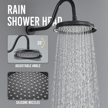 DASAN Antique Shower Faucet Set Complete Rain Shower System in Wall with Body Shower Spray Jets, Oil Rubbed Bronze Shower Fixtures with Rainfall Overhead Shower, Handheld, Valve & Trim Kit, AT249W-ORB - color: Oil Rubbed Bronze