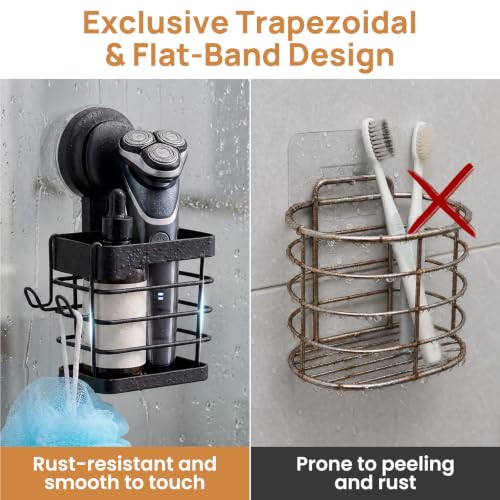 Upgraded Suction Cup Toothbrush Holder with Visible Safety Indicator, Black | Heavy Duty Stainless Steel Shower Electric Tooth Brush and Toothpaste Organizers, Removable, No Drilling, Anti-Puddling - color: Black Pro