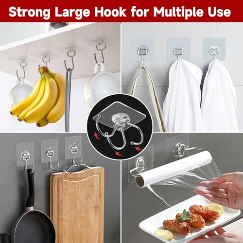 12 Pack Large Adhesive Hooks for Hanging Heavy Duty 44 lb(Max) | Self Adhesive Sticky Hooks Waterproof Stainless Steel Wall Hook for Home Bathroom Shower Kitchen Outdoor Utility Hooks - size: Large Hooks - 12 Pcs