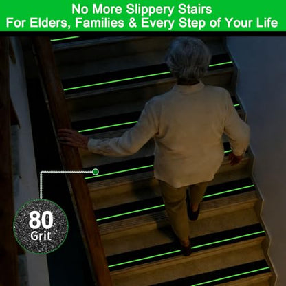 Glow in Dark Anti Slip Tape, 4" x50FT Heavy Duty Waterproof Safety Grip Tape for Stairs, Pool, Bathroom - Black & Glow Stripe Indoor/Outdoor Multi-Purpose Traction Tape - size: 4 Inch x 50 Feet