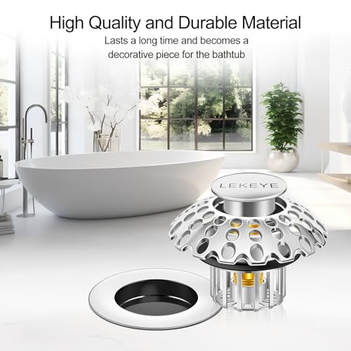 LEKEYE Tub Stopper | Shower Drain Hair Catcher | Bathroom Bathtub Plug | Pop Up Bathtub Drain Stopper for 1-1/2" to 1-3/4" Bath Drain Hole - Pearl Chrome - style: 2075