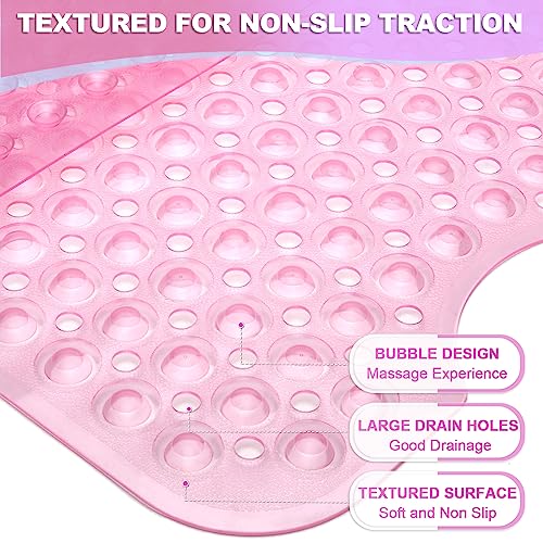 Bathtub and Shower Mats, 40x16 Inch Extra Large Non Slip Soft Bath Tub Mat with Suction Cups and Drain Holes for Bathroom Floor and Keep Tubs Clean, Machine Washable, Clear Pink - color: Clear Pink