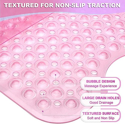 Bathtub and Shower Mats, 40x16 Inch Extra Large Non Slip Soft Bath Tub Mat with Suction Cups and Drain Holes for Bathroom Floor and Keep Tubs Clean, Machine Washable, Clear Pink - color: Clear Pink