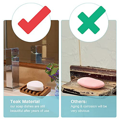 HTB 2 Pack Self Draining Soap Dishes,Teak Wood Soap Holder for Shower | Soap Saver Keep Soap Dry,Extend Soap Life,Non-slip Soap Tray for Shower,Bathroom,Sink,Kitchen,Countertop,Waterfall Drainer - color: 2pcs