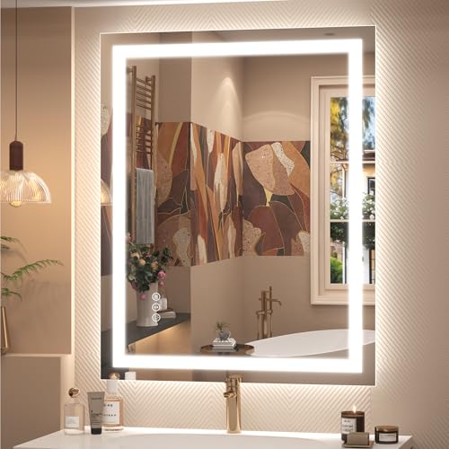 28x36 LED Lighted Bathroom Mirror, Dimmable Vanity Mirror with Lights, Backlit and Front Lighted Mirror for Wall, Anti-Fog, Memory, Shatterproof (Horizontal/Vertical) - color: Frameless, size: 36"L x 28"W