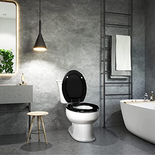 Angol Shiold Wood Toilet Seat, Zinc Alloy Hinges (Elongated, Black) | Elongated Toilet Seat, Scratch Resistant Wood Surface, Easy to Install and Clean - color: Black, size: Elongated