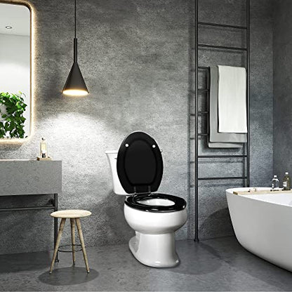 Angol Shiold Wood Toilet Seat, Zinc Alloy Hinges (Elongated, Black) | Elongated Toilet Seat, Scratch Resistant Wood Surface, Easy to Install and Clean - color: Black, size: Elongated