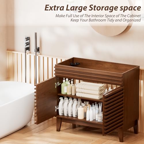 APRILSOUL 36" Bathroom Vanity, Mid-Century Bathroom Vanity Cabinet with 2 Soft Closing Doors, Freestanding Bathroom Cabinet, Particleboard Frame with Wood Grain Laminate, Walnut (Sink Not Included) - color: Walnut, size: 36 Inch