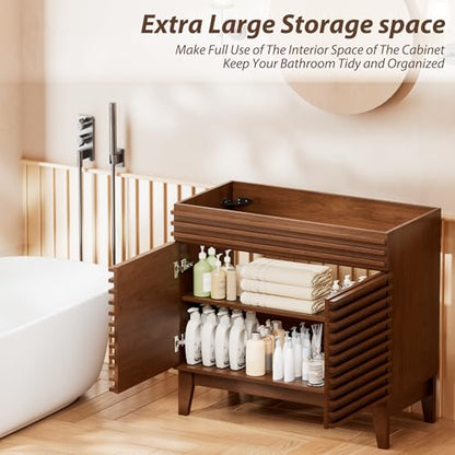 APRILSOUL 36" Bathroom Vanity, Mid-Century Bathroom Vanity Cabinet with 2 Soft Closing Doors, Freestanding Bathroom Cabinet, Particleboard Frame with Wood Grain Laminate, Walnut (Sink Not Included) - color: Walnut, size: 36 Inch