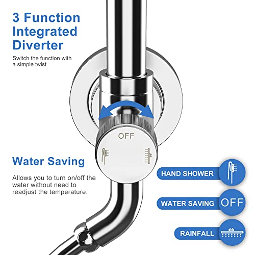 Tearel 9 Inches Rainfall Shower Head and Handheld Showerhead Combo Shower System with Slide Bar, Chrome - color: Chrome