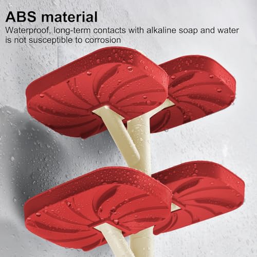 Soap Holder Four Layer Wall Mounted NO-Drilling Rotatable Self-draining Removable Soap Dish for Shower Bathroom Tray,Self Draining Sponge Holder,Razor Holder (Red/Ecru) - color: Red/Ecru