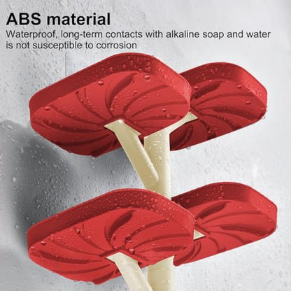Soap Holder Four Layer Wall Mounted NO-Drilling Rotatable Self-draining Removable Soap Dish for Shower Bathroom Tray,Self Draining Sponge Holder,Razor Holder (Red/Ecru) - color: Red/Ecru