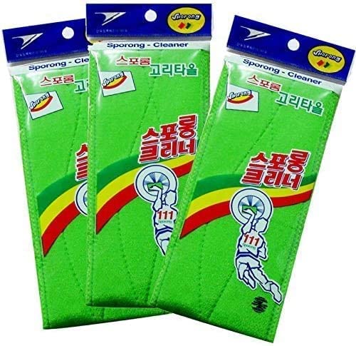 DEAD SKIN x (3 pcs) Long Exfoliating Towel with Straps Green Back Washcloth Bath Wash Towel Korean Italy Towel Back Scrubber for Shower Extended Length Bath Towel Shower
