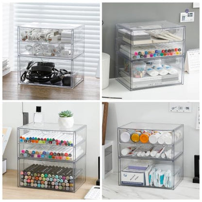 Clear Desk Drawer Organizer, 2 Pack, 3 Drawers - size: 3 Drawers