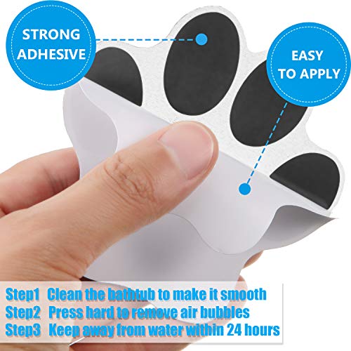 Mudder 20 Pcs Non Slip Bathtub Sticker Cute Anti Slip Shower Sticker Adhesive Black Grey Pink Paw Decal Safety Traction Grip Treads Appliques for Bathtub Pool Boat Stair Shower Floor (Black) - color: Black