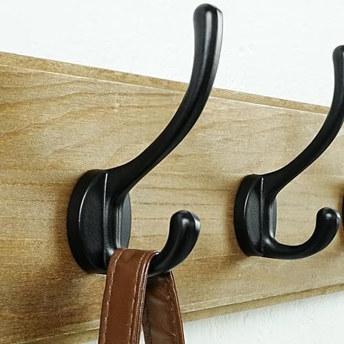 Coat Rack Wall: Patented, Heavy-Duty, 17.4" Long 5-Double-Hooks Wooden Wall Mounted Coat Rack Coat Hanger Hook Rail for Winter Coats Hat Jacket Clothing, Weathered Brown - color: Weathered Brown & Black, size: L=17.4" (1pcs)