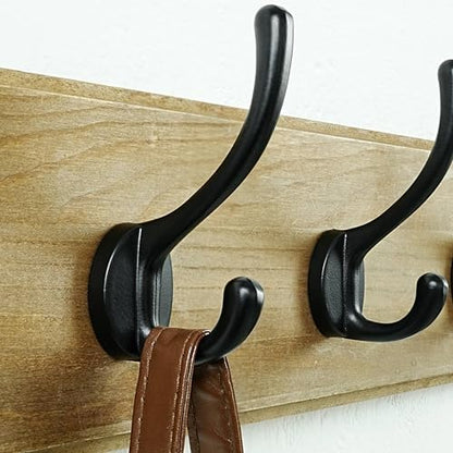 Coat Rack Wall: Patented, Heavy-Duty, 17.4" Long 5-Double-Hooks Wooden Wall Mounted Coat Rack Coat Hanger Hook Rail for Winter Coats Hat Jacket Clothing, Weathered Brown - color: Weathered Brown & Black, size: L=17.4" (1pcs)