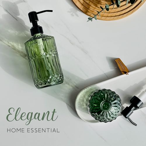 JASAI 18 Oz Blue Soap Dispenser with Black Rust Proof Pump | Refillable Kitchen soap Dispenser with Thick Glass, Soap Dispenser Bathroom for Hand soap, Dish Soap, Lotion, Liquid Soap - color: Green-black Pump, size: 1Pack