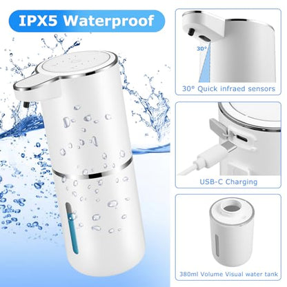 4 Pack Automatic Soap Dispensers,12.8oz/380ml USB Touchless Automatic Foaming Soap Dispenser,Rechargeabled Wall Mounted Smart Soap Dispenser for Bathroom Kitchen Dish Soap - color: White, size: Foam x4