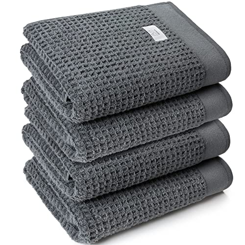 Softerry Waffle Bath Towel Set - 100% Soft Cotton - Plush and Extra Absorbent - Luxury Hotel & Spa Quality - Fade Resistant - Eco-Friendly (Space Gray, Set of 4 Bath) - color: Space Gray, size: Set of 4 Bath