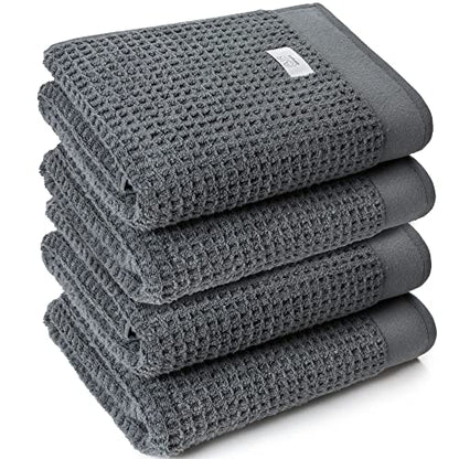 Softerry Waffle Bath Towel Set - 100% Soft Cotton - Plush and Extra Absorbent - Luxury Hotel & Spa Quality - Fade Resistant - Eco-Friendly (Space Gray, Set of 4 Bath) - color: Space Gray, size: Set of 4 Bath