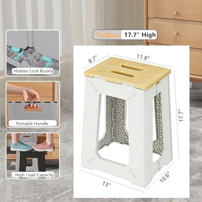 Foldable Shower Bath Safety Chair Seat Stool, Yellow 17.7 Inch High Anti-Slip Bench Bathtub Stool for Elderly or Seniors