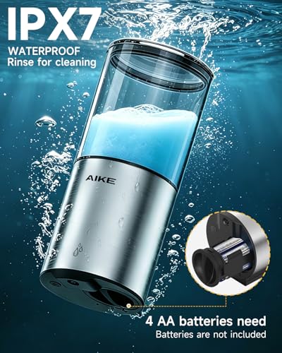 AIKE Automatic Soap Dispenser IPX7 Waterproof 13.5oz Stainless Finish | No-Drill and Screws for Mounting,Space Saving,Adjustable 5 Levels Precise Dispense for Bathroom,Easy Refill Wide Opening - color: Brushed Stainless Steel