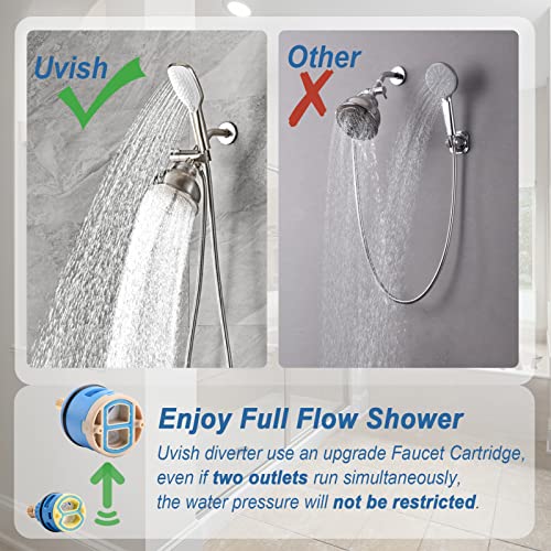 3 Way Shower Diverter Valve with Hand Shower Holder, G1/2 Shower Head Splitter, Shower Arm Diverter, Bathroom Universal Shower System Replacement Part (Brushed) - color: Brushed