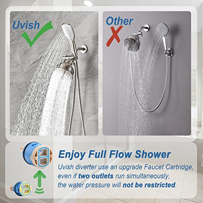 3 Way Shower Diverter Valve with Hand Shower Holder, G1/2 Shower Head Splitter, Shower Arm Diverter, Bathroom Universal Shower System Replacement Part (Brushed) - color: Brushed