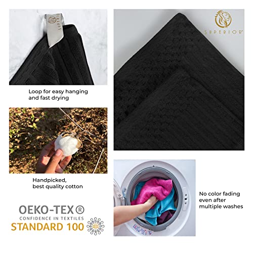 Superior Cotton 4-Piece Solid and Ribbed Hand Towel Set, Hand Towels- 16" x 28", Black - color: Black, size: Hand Towel 4-Pack