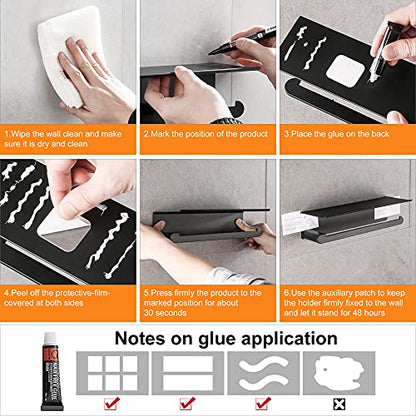Wall Mount Paper Towel Holder with Shelf, Adhesive Towel Rack Matte Black | Self-Adhesive Paper Towel Holder with Shelf for Bathroom, Anti-Rust Aluminum, No Drill or Wall-Mounted with Screws - color: Black