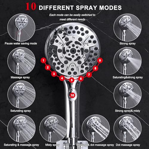 Rainfall Shower Head with Handheld, 14 Inch Rain Shower Head Combo,High Pressure Fixed Showerhead and 10 Spray Settings Handheld Shower Heads,Bathroom Accessories,Chrome - style: Basic